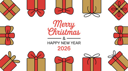 Merry Christmas and Happy New Year 2026 festive gift wrapping