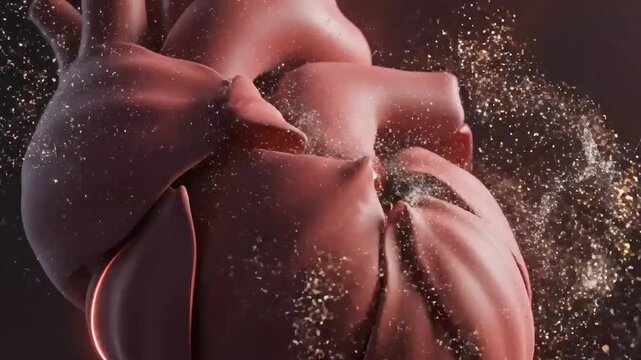 Abstract red petals pulse like a heart, pushing and pulling particles to visualize circulation in a cinematic, hypnotic loop