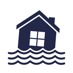 Flooded house vector icon on white background.Home flooding under water.
