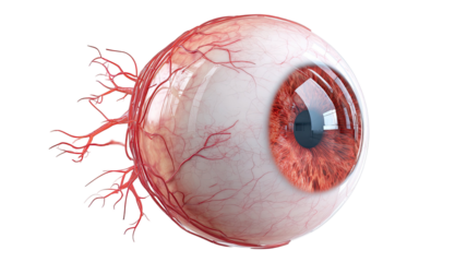 Realistic human eyeball anatomy detailed iris pupil optic nerves medical science 3D render isolated on white background