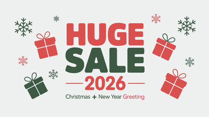 Vibrant Christmas sale banner with gifts and snowflakes