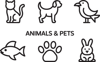 Animals and pets icon set vector illustration including cat dog bird fish paw rabbit