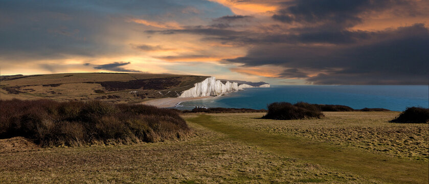 Seven Sisters white cliffs at Cuckmere Haven Sussex England UK