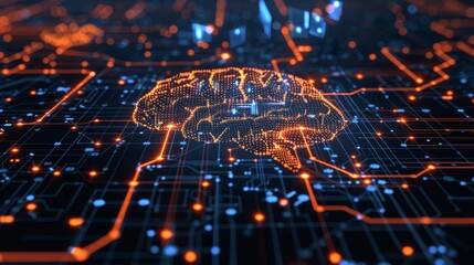 Digital brain  visual representation of artificial intelligence and machine learning concepts