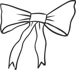 Vntage hand drawn Bow Ribbon coquette doodle illustration. Outline sketch tie for gift