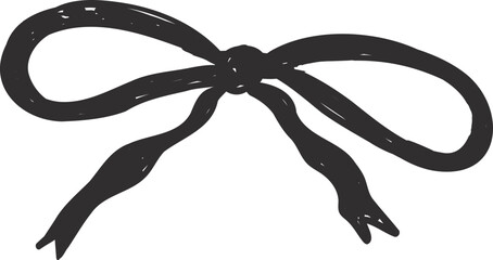 Vntage hand drawn Bow Ribbon coquette doodle illustration. Outline sketch tie for gift