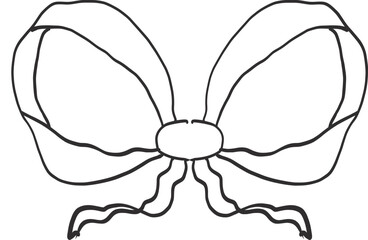 Vntage hand drawn Bow Ribbon coquette doodle illustration. Outline sketch tie for gift