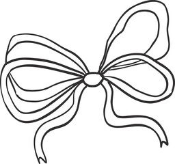 Vntage hand drawn Bow Ribbon coquette doodle illustration. Outline sketch tie for gift
