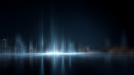 An abstract futuristic cityscape illustrated with glowing neon lines and digital grid structures, representing a modern high-tech urban environment. The city skyline is composed of