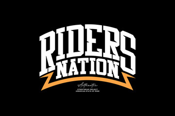 Bold Riders Nation Collegiate Style Typography for Streetwear and Apparel