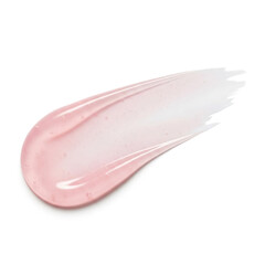 Fototapeta premium Pink cosmetic gel smudge with tiny bubbles on white background. Beauty product texture for skincare and makeup mockups.