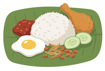 Nasi Lemak with Fried Chicken and Condiments