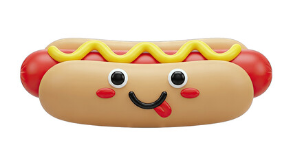 Cute Cartoon Hot Dog Smiling on White Background
