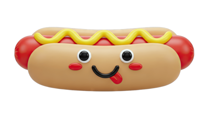 Cute Cartoon Hot Dog Smiling on White Background