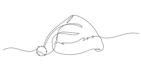 Obraz premium Horizontal Continuous Line Art Santa Hat Vector. Modern Christmas Minimalist Design Element.