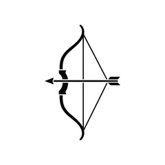 Black and white illustration of a bow and arrow