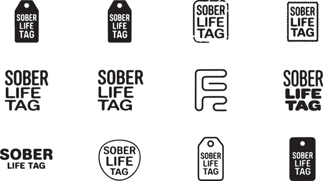 Collection of Sober Life Tag Icons and Symbols sobriety label