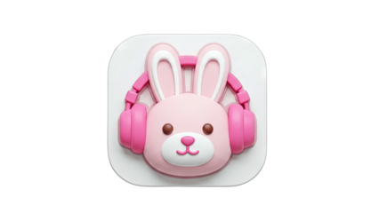 Cute Pink Bunny Listening to Music with Headphones - Icon