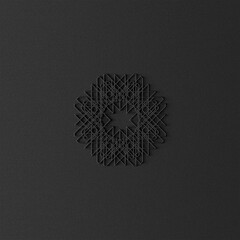 Black flower geometric ornament on dark background.
