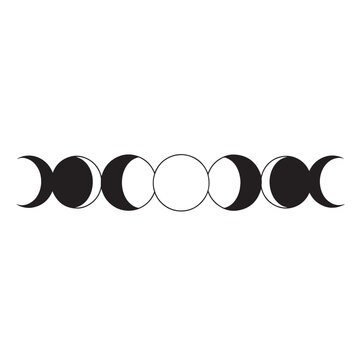 Series of Moon Phases Illustration with Alternating Light and Dark Crescents Across a Continuous Band.