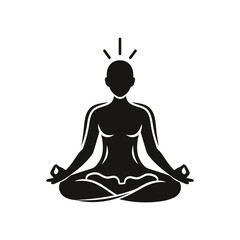 Person meditating in lotus position with energy symbol above head