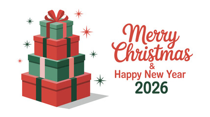 Merry Christmas and Happy New Year 2026 celebration with gifts