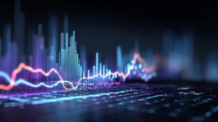 Abstract Digital Data Visualization with Colorful Charts and Graphs Representing Financial Trends and Market Analysis in a Dark Environment