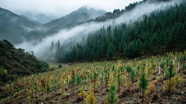 morning mist in the mountains - Powered by Adobe