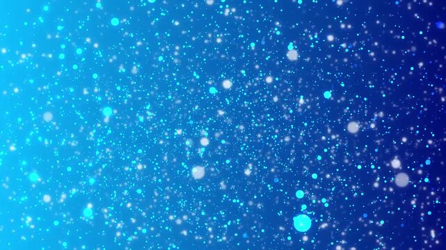 Animated video with a blue gradient background, with small particles of dots moving and falling randomly