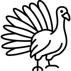 Turkey Bird Poultry Line Icon: Thanksgiving and Farm