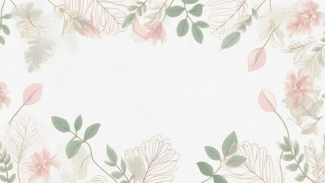 Soft floral art with leaves and flowers framing a white empty space