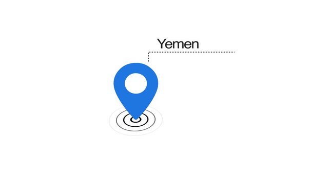 Yemen location marker animation on transparent background. Yemen map label with location pin symbol. Yemen map with destination location concept
