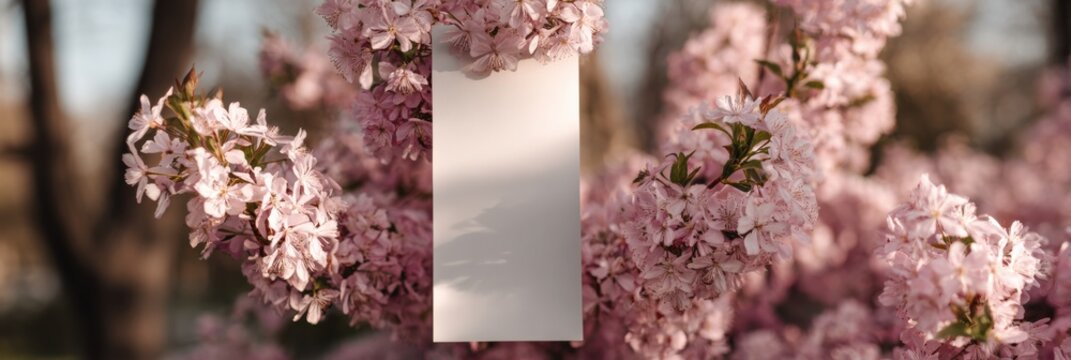 Vertical Poster Mockup Displayed in a Spring Garden Surrounded by Blooming Flowers and Soft Breezes With Natural Lighting