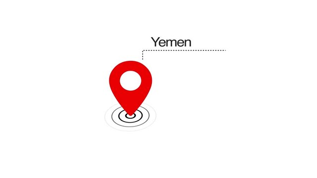 Yemen location marker animation on transparent background. Yemen map label with location pin symbol. Yemen map with destination location concept
