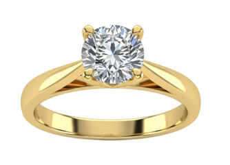 Classic Gold Solitaire Diamond Engagement Ring Isolated PNG Cutout Transparent