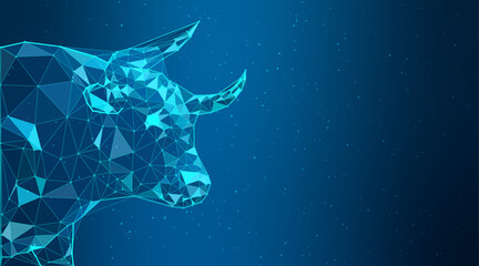 low poly bull blue technology background