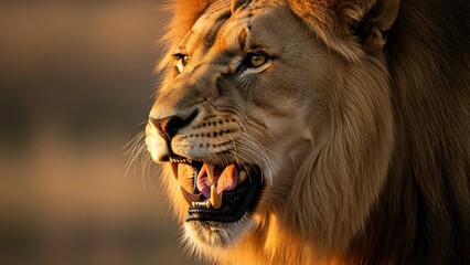 Fototapeta premium Lion Roaring at Sunset