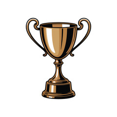 Golden trophy cup with two handles on a pedestal