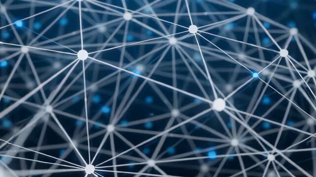 Abstract representation of connected nodes and lines in a digital network, creating a complex web of interconnections