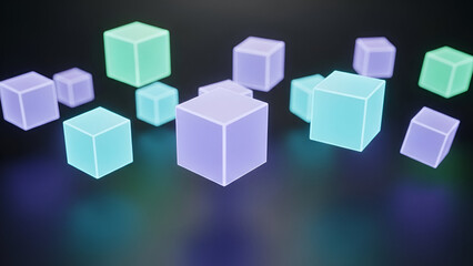 Obraz premium Abstract 3d blue and red cube pattern design featuring a geometric block structure and square business concept illustration in a repeating row