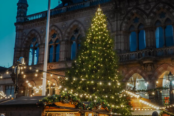 Chester city centre in the blue hour before chirstmas