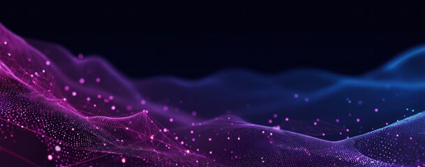 Abstract digital wave surface with glowing magenta and blue particles