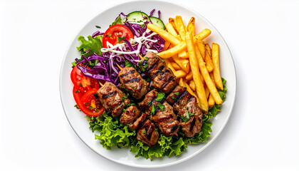 Grilled Meat Skewers with Fries