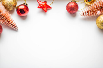 Retro Christmas tree decorations on a white background