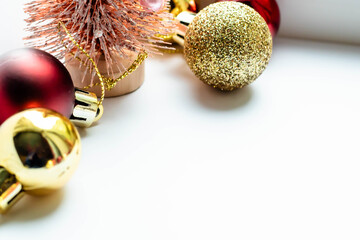 Festive New Year background, bright balls on a white background