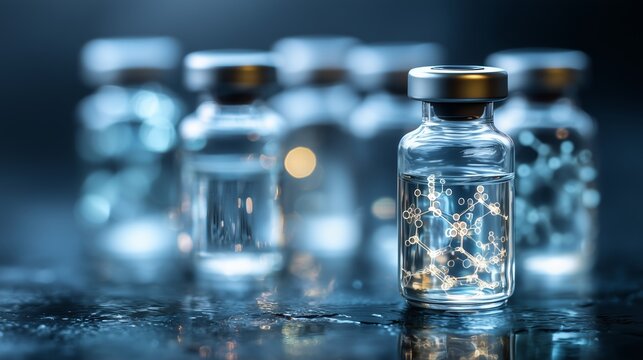Innovative transparent peptide molecules in vials demonstrate biotechnology for advanced anti aging skincare solutions
