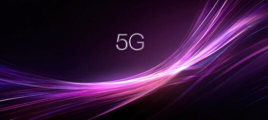 Abstract purple light streaks with glowing 5G text on dark background.