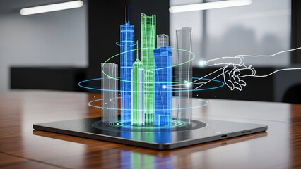 A laptop and tablet computer displaying financial growth charts and medical data reports symbolize success in business and science research within a modern laboratory
