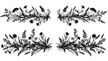 Elegant floral arrangement of wildflowers and grasses in a black and white design