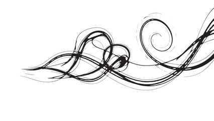 Elegant black ornamental flourishes and abstract line art forming a decorative scroll border.